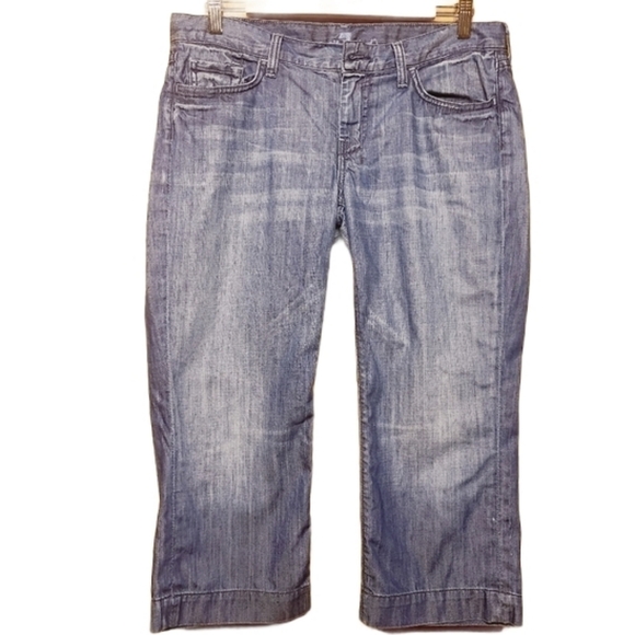 7 For All Mankind | Women's Distressed Chambray Cropped Dojo Jeans (Size 30) - Picture 1 of 14